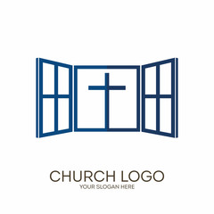 Church logo. Christian symbols. God gives us a window into the world of the Lord Jesus Christ, in the heavenly abode.