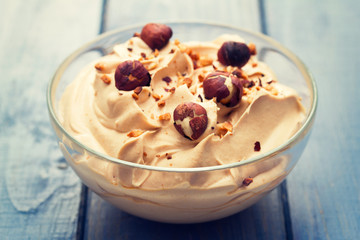 coffee mousse with nuts in bowl