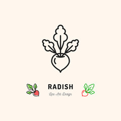 Radish icon Vegetables logo. Thin line art design, Vector outline illustration