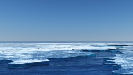 Panorama of ice drift, ice on the river, Spring break   © ustas
