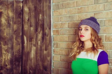 Pretty girl in grey beanie hat