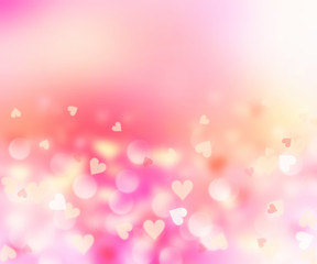 Romantic hearts blurred on pink background.Valentine card.