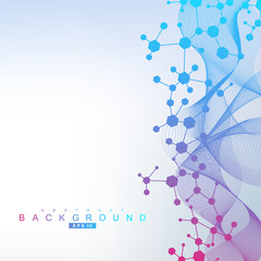 Structure molecule and communication. Dna, atom, neurons. Scientific concept for your design. Connected lines with dots. Medical, technology, chemistry, science background. Vector illustration.