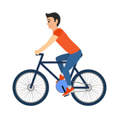 Man cyclist rides a bicycle. Vector illustration isolated on white background