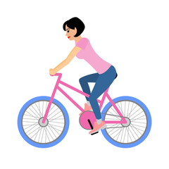 Fototapeta na wymiar Woman cyclist rides a bicycle. Vector illustration isolated on white background
