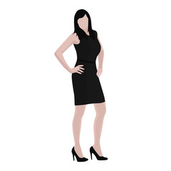 Fototapeta premium Business woman standing in dark clothes with hands on her hips,