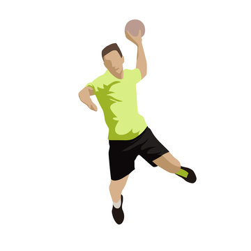 Shooting handball player, abstract flat design vector illustrati