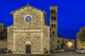 The beautiful Church of Santa Maria Maddalena in Saturnia, Grosseto, Italy, illuminated by the...