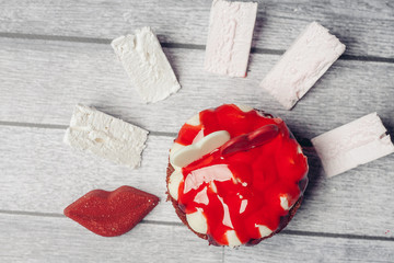 cakes with cream red lips, sweet