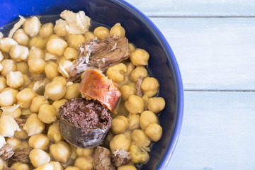 Madrid stew, typical Spanish dish with chickpeas, vegetables and meat