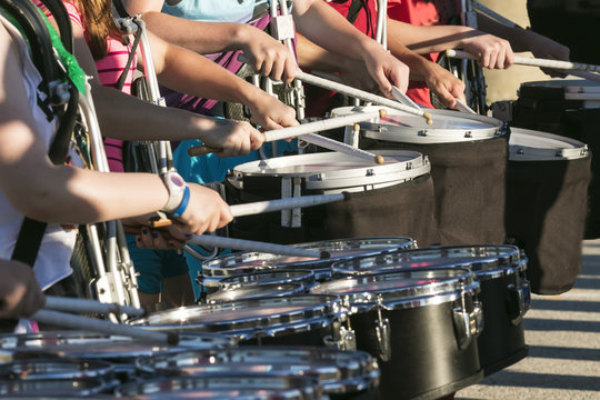 drum line practice on a sunny day