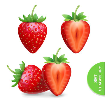 Realistic strawberry icons set, template for advertising vector illustration