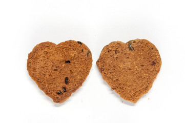 Heart shape cookie and crumb for valentine day,white background.