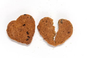 Heart shape cookie and crumb for valentine day,white background.
