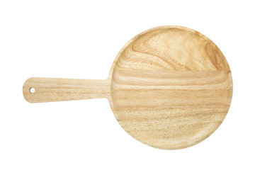 Wooden plate isolated top view on white