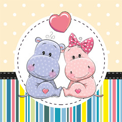 Two Cute Cartoon Hippos