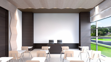 The Grand seminar room with garden view , 3D rendering