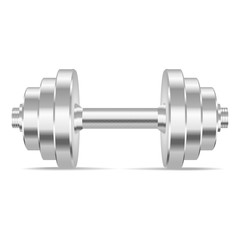 Obraz na płótnie Canvas Silver realistic dumbbell isolated on white background. Realistic vector illustration.