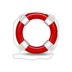Red life buoy isolated on white background. Vector Illustration.