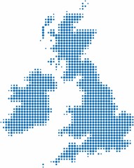 Fototapeta na wymiar Blue circle shape United Kingdom map on white background. Vector illustration.