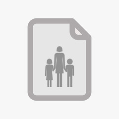 Isolated document with a female single parent family pictogram