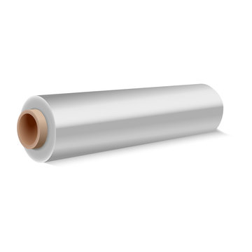 Roll of wrapping plastic stretch film on white background. Vector illustration
