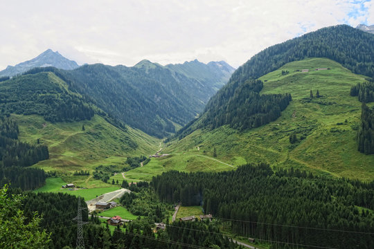 panoramic view into zillertal valley at gerlos road