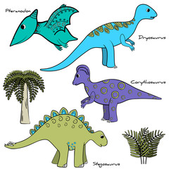 set of stylized dinosaur isolated