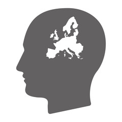 Isolated male head with  a map of Europe