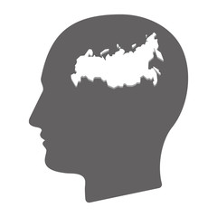 Isolated male head with  a map of Russia