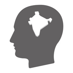 Isolated male head with  a map of India