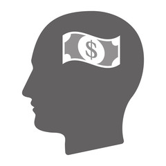 Isolated male head with a dollar bank note