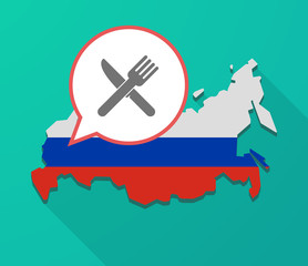 Long shadow Russia map with a knife and a fork