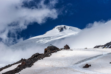 Fototapeta na wymiar Refuge of the 11 on the Mount Elbrus, the highest peak of Europe. Caucasus, Russian Federation.