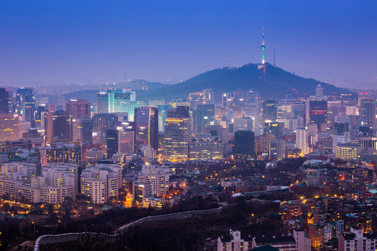Seoul City Skyline and N Seoul Tower in Seoul, south Korea.