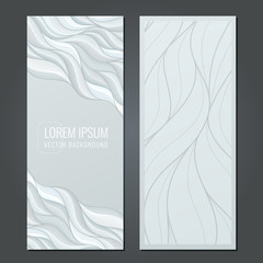 Set vertical banners with gray volumetric waves. Space for your message.