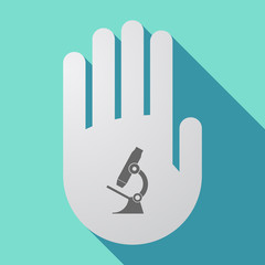 Long shadow hand with  a microscope icon