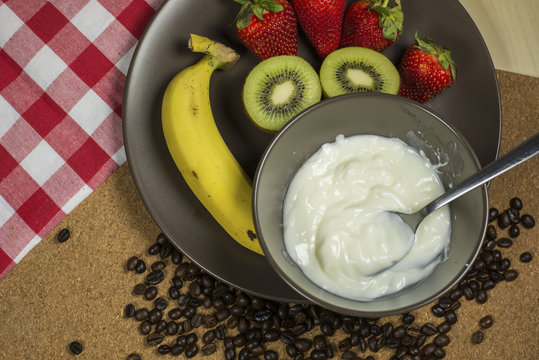 Healthy mix fruit yogurt prepare for meal