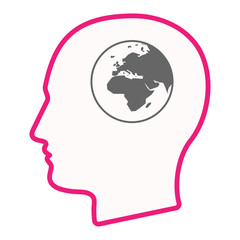 Isolated male head with   an Asia, Africa and Europe regions wor