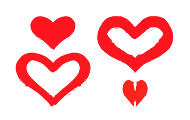 Vector valentines day hand drawn design elements. Modern red hearts.