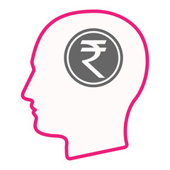 Isolated male head with  a rupee coin icon