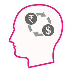 Isolated male head with  a rupee and dollar exchange sign