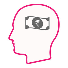 Isolated male head with  a rupee bank note icon