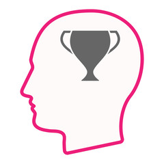 Isolated male head with  an award cup