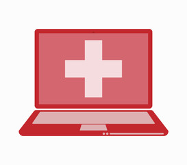 Isolated laptop with   the Swiss flag