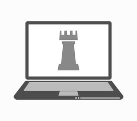 Isolated laptop with a  rook   chess figure