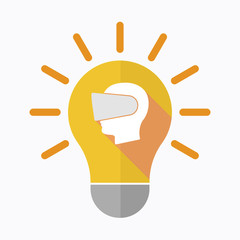 Isolated light bulb with  a male head wearing a virtual reality