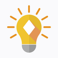 Isolated light bulb with  the  diamond  poker playing card sign