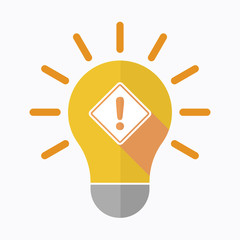 Isolated light bulb with   a warning road sign