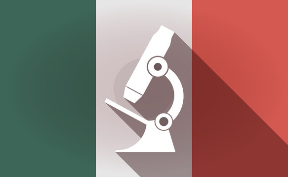 Long shadow Mexico flag with  a microscope icon